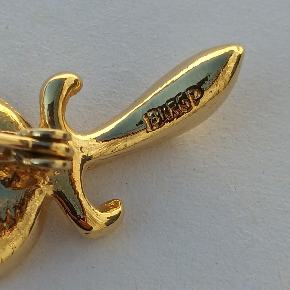Vintage Gold tone rhinestone feather pin/brooch. - Picture 8 of 10